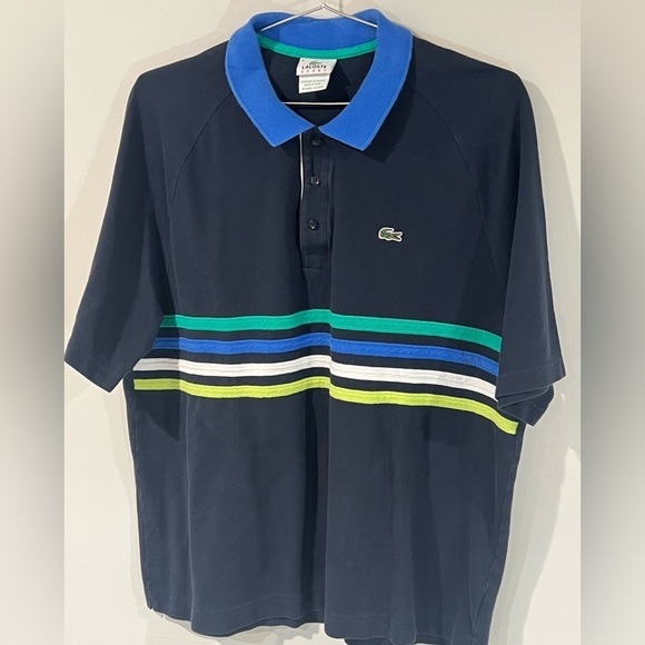 Men’s Lacoste France Size 6 (Medium/Large) Black Stripe Cotton Polo Shirt - Picture 2 of 8
